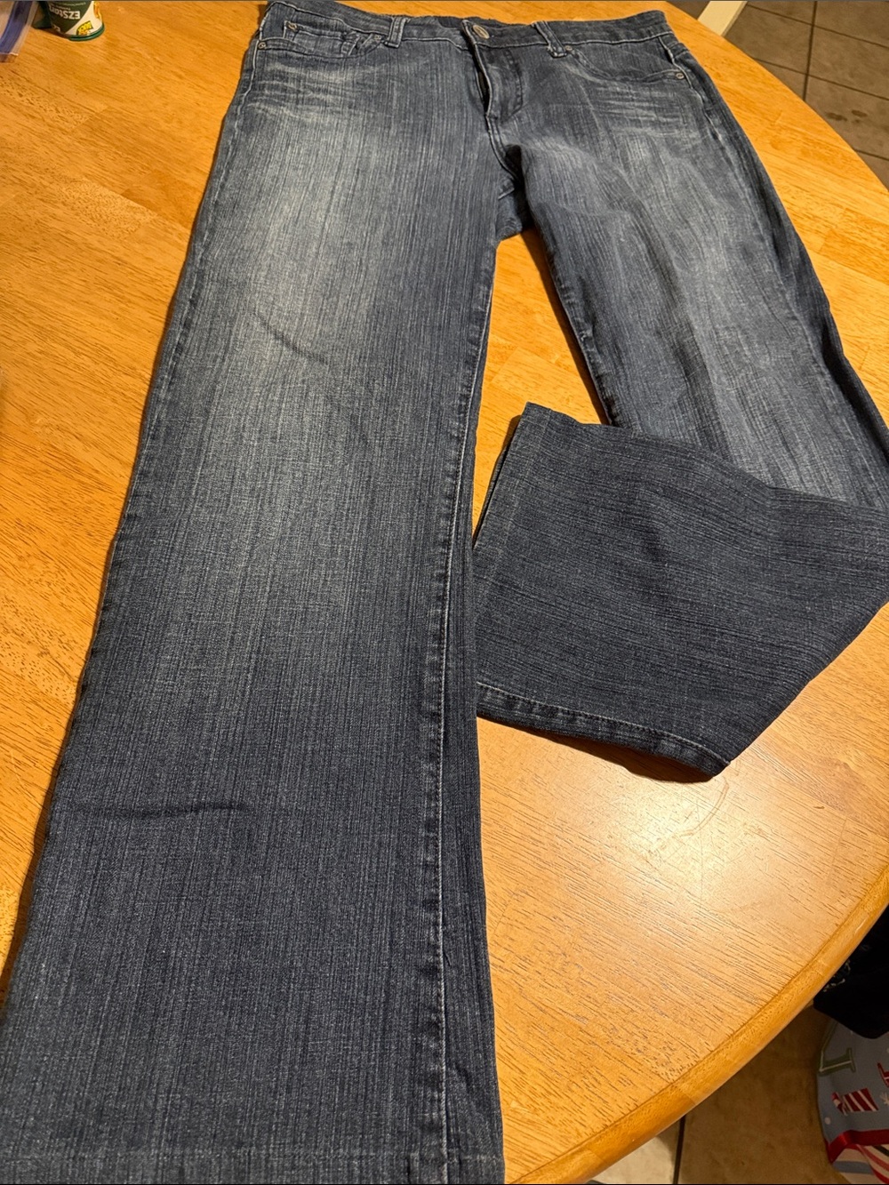 Women's Wide Leg Flare Jeans - Faded Dark Blue